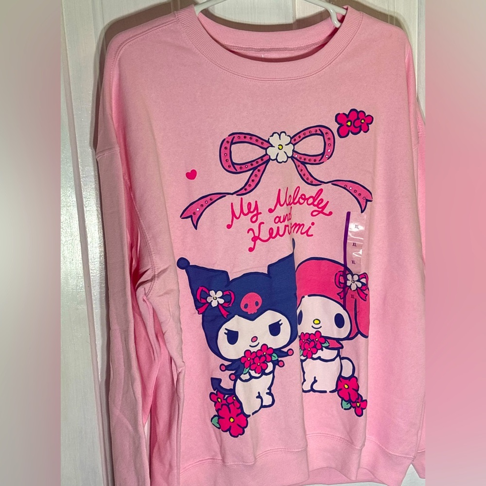Melody and Kuromi pink crew neck sweat shirt size XL